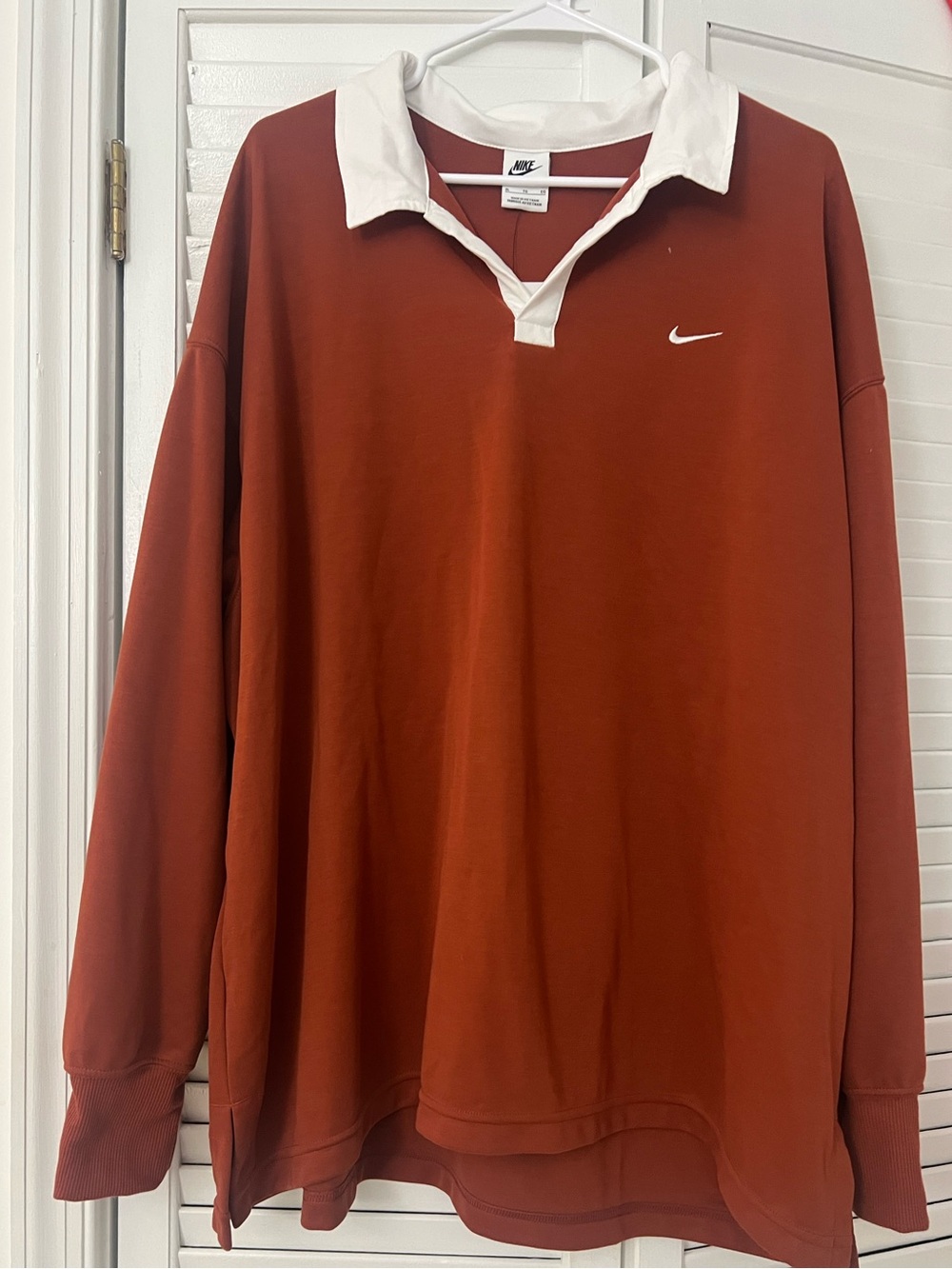 Nike Unisex Rust Red Rugby Polo with White Collar